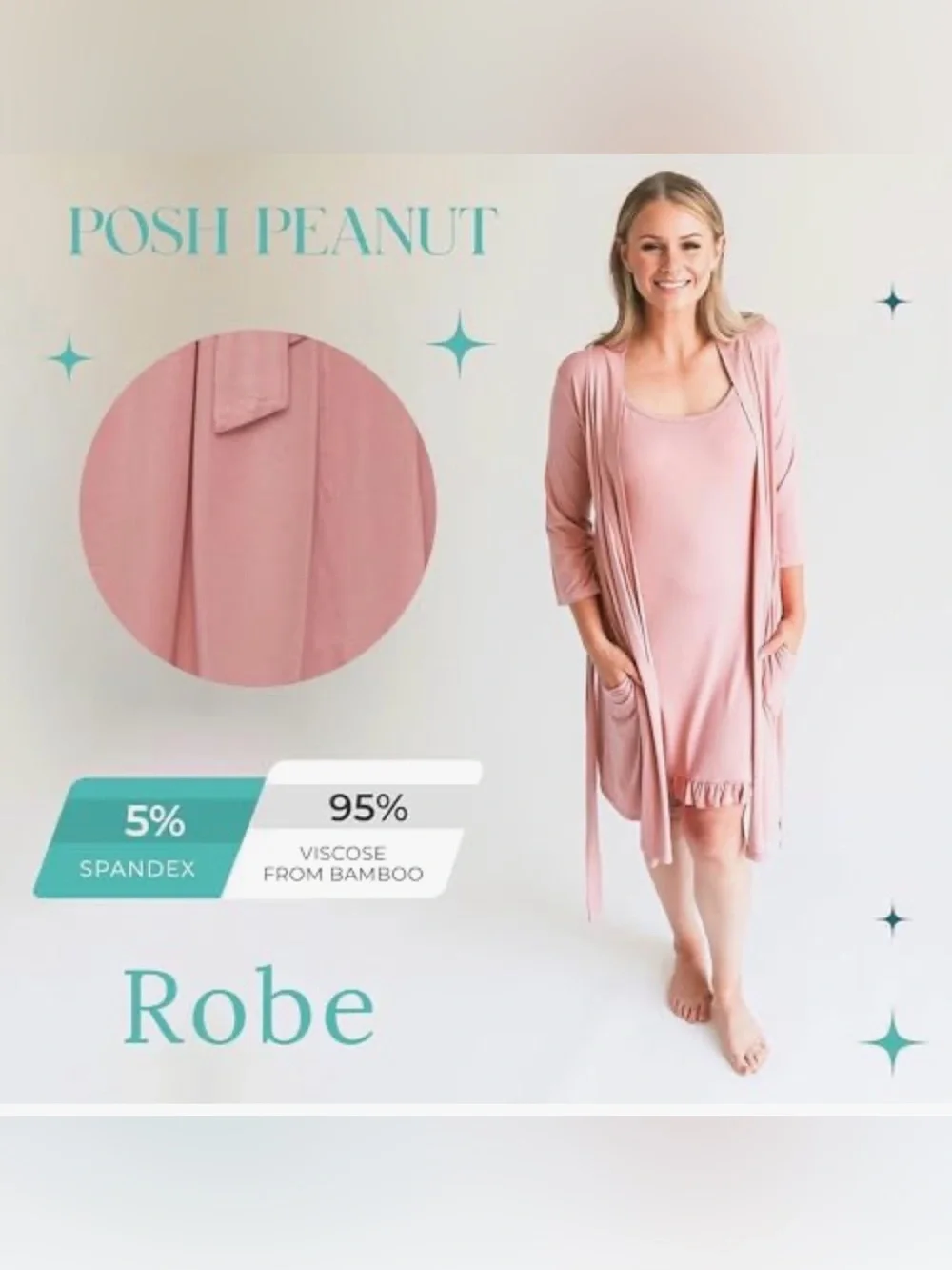 Posh Peanut Dusty Rose Women's Pink Robe & Ruffle Hem Chemise Set L/XL